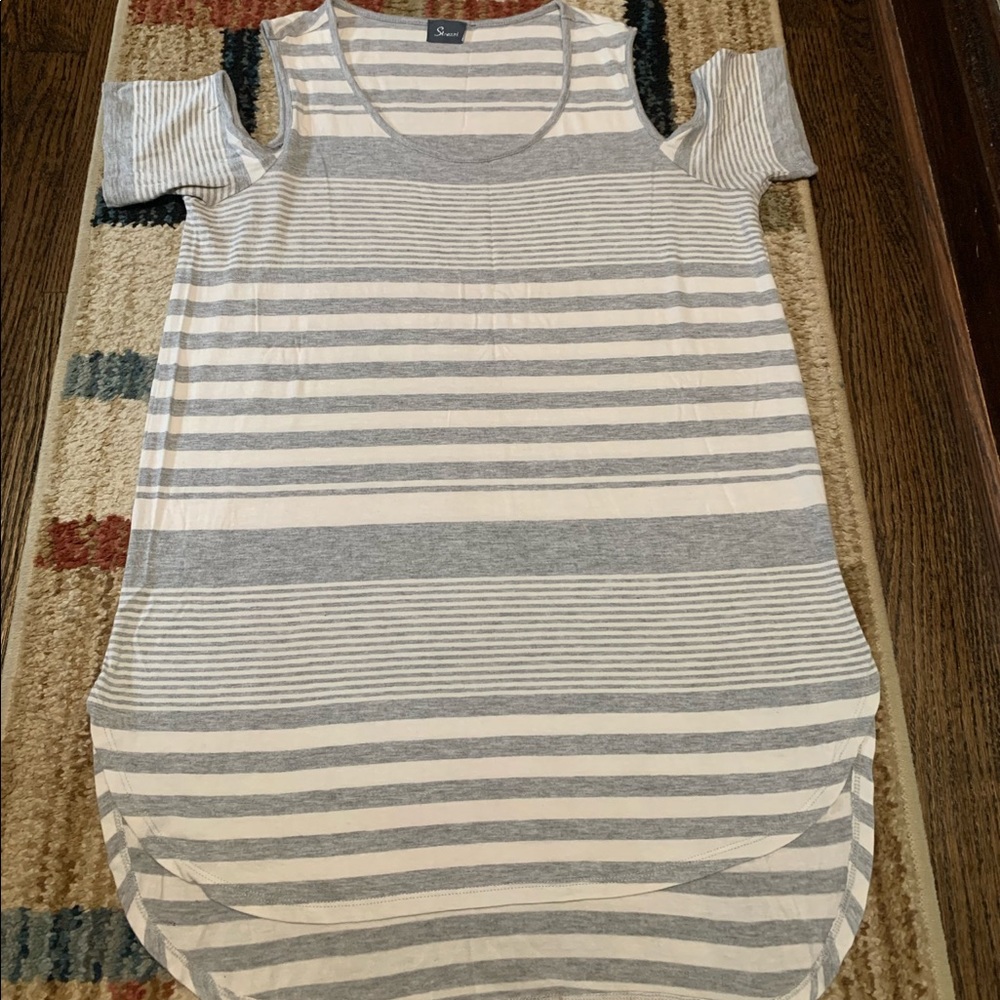 Strazzi Gray & White Striped Cold Shoulder